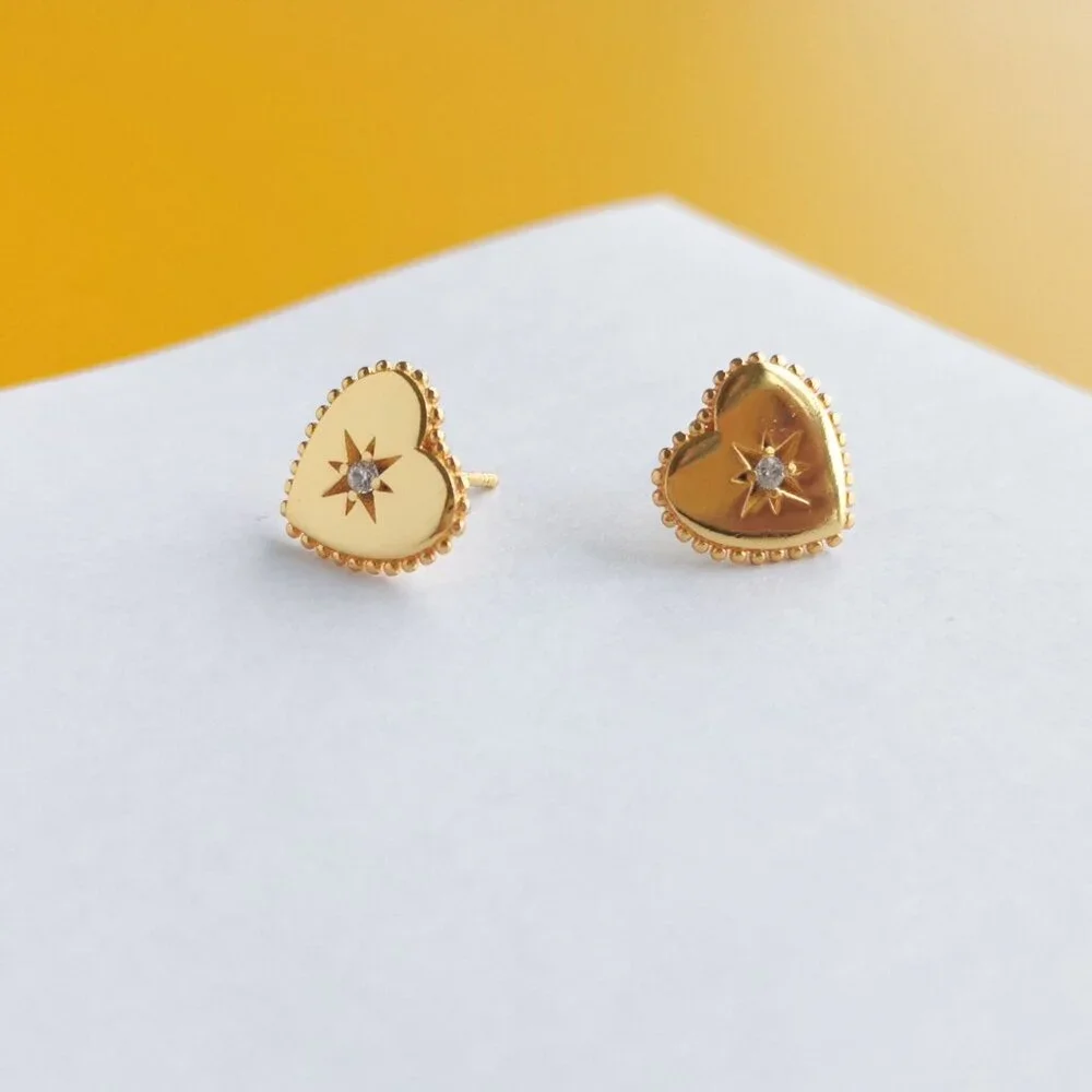 Heart Gold CZ Stud Earrings by Julie Vos